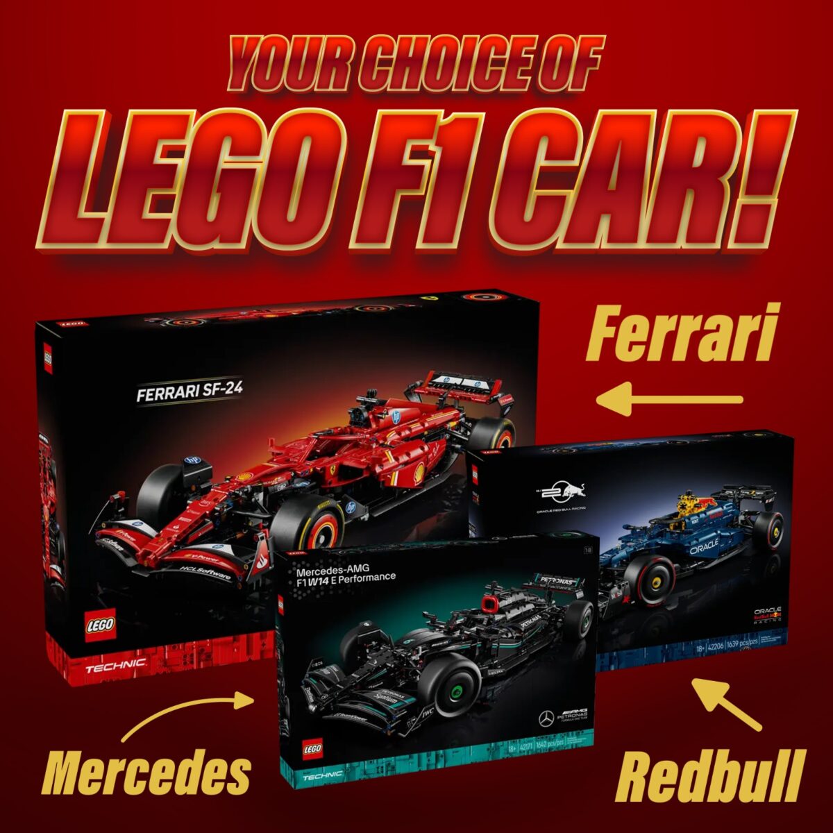 LEGO CHOICE OF F1 CAR - FERRARI / REDBULL / MERCEDES!