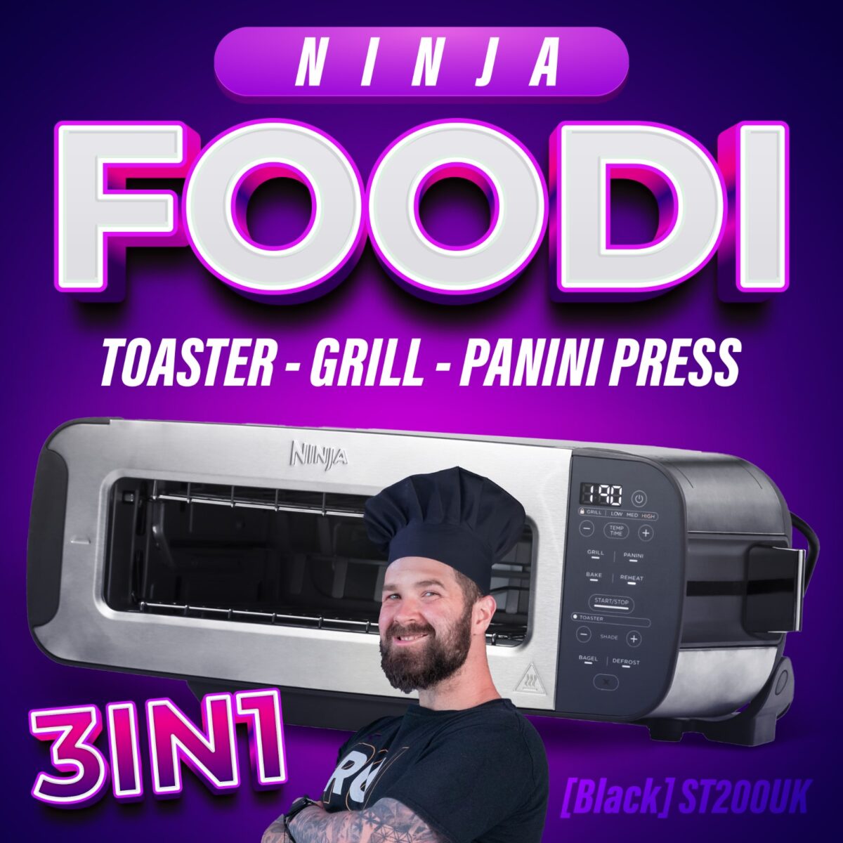 NINJA FOODI 3-IN-1 TOASTER, GRILL & PANINI PRESS!